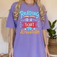 Reading Adventure Library Student Teacher Book Women's Comfort Colors T-Shirt Violet
