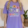 Reading Beats Everything Teacher Rock Paper Scissors Women's Comfort Colors T-Shirt Violet Reading Beats Everything Teacher Rock Paper Scissors Women's Comfort Colors T-Shirt Violet