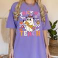 Retro Floral Ghost Trick Or Teach Groovy Teacher Halloween Women's Comfort Colors T-Shirt Violet Retro Floral Ghost Trick Or Teach Groovy Teacher Halloween Women's Comfort Colors T-Shirt Violet
