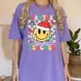Santas Favorite Teacher Retro Groovy Smile Face Christmas Women's Comfort Colors T-Shirt Violet Santas Favorite Teacher Retro Groovy Smile Face Christmas Women's Comfort Colors T-Shirt Violet