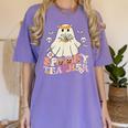 Spooky Teacher Groovy Retro Ghost Teacher Halloween 2023 For Men Women Kids Women's Comfort Colors T-Shirt Violet