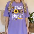 TEACH LOVE INSPIRE Teacher Sunflower Appreciation Women's Comfort Colors T-Shirt Violet TEACH LOVE INSPIRE Teacher Sunflower Appreciation Women's Comfort Colors T-Shirt Violet