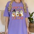 Teacher Halloween Trick Or Teach Cute Ghost Coffee Pumpkins Women's Comfort Colors T-Shirt Violet