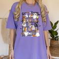 Teacher Library Ghost Reading Book Halloween Cat Women's Comfort Colors T-Shirt Violet