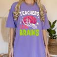 Teachers Love Brains Skeleton Halloween Teacher Funny Women's Comfort Colors T-Shirt Violet