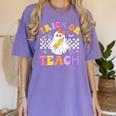 Trick Or Teach Groovy Halloween Teachers Women's Comfort Colors T-Shirt Violet