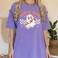 Trick Or Teach Groovy Retro Ghost Halloween Teacher Kids Women's Comfort Colors T-Shirt Violet