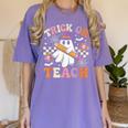 Trick Or Teach Groovy Teacher Halloween Retro Ghost Women's Comfort Colors T-Shirt Violet Trick Or Teach Groovy Teacher Halloween Retro Ghost Women's Comfort Colors T-Shirt Violet