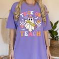 Trick Or Teach Groovy Teacher Halloween Retro Teacher Ghost Women's Comfort Colors T-Shirt Violet Trick Or Teach Groovy Teacher Halloween Retro Teacher Ghost Women's Comfort Colors T-Shirt Violet