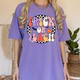 Trick Or Teach Retro Groovy Halloween Teacher Women's Comfort Colors T-Shirt Violet Trick Or Teach Retro Groovy Halloween Teacher Women's Comfort Colors T-Shirt Violet