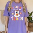 Trick Or Teach Teacher Groovy Ghost Halloween Teacher Women's Comfort Colors T-Shirt Violet Trick Or Teach Teacher Groovy Ghost Halloween Teacher Women's Comfort Colors T-Shirt Violet