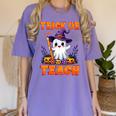 Trick Or Teach Teacher Halloween Ghost Pencil Floral Women's Comfort Colors T-Shirt Violet Trick Or Teach Teacher Halloween Ghost Pencil Floral Women's Comfort Colors T-Shirt Violet