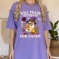 Will Trade Students For Candy Teacher Ghost Halloween Women's Comfort Colors T-Shirt Violet Will Trade Students For Candy Teacher Ghost Halloween Women's Comfort Colors T-Shirt Violet