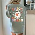 Groovy Halloween Trick Or Teach Retro Floral Ghost Teacher Women's Comfort Colors T-Shirt Back Print Bay