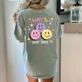 Happy To See Your Face Smile Face Teacher Back To School Women's Comfort Colors T-Shirt Back Print Bay