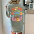 Helping Little Minds Grow Teacher First Day Back To School Women's Comfort Colors T-Shirt Back Print Bay