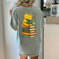 Kawaii Cats Lover Coffee Books Teacher Librarian Cat Women's Comfort Colors T-Shirt Back Print Bay