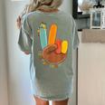 One Thankful Teacher Thanksgiving Turkey Peace Hand Sign Women's Comfort Colors T-Shirt Back Print Bay