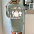 Preschool Boo Crew Groovy Halloween Floral Ghost Teacher Men Women Kids Women's Comfort Colors T-Shirt Back Print Bay