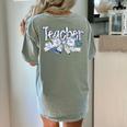 Teacher Blue Chinoiserie Coquette Bow Heart Teacher Life Women's Comfort Colors T-Shirt Back Print Bay