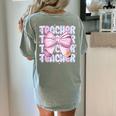 Teacher Bow Pencil Flowers Teacher Back To School Women's Comfort Colors T-Shirt Back Print Bay