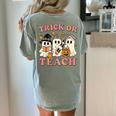 Teacher Halloween Trick Or Teach Cute Ghost Coffee Pumpkins Women's Comfort Colors T-Shirt Back Print Bay