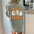 Teacher Halloween Trick Or Teach Retro Groovy Floral Ghost Women's Comfort Colors T-Shirt Back Print Bay Teacher Halloween Trick Or Teach Retro Groovy Floral Ghost Women's Comfort Colors T-Shirt Back Print Bay