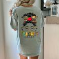 Teacher Life Messy Bun Glasses Leopard Sunflower Women's Comfort Colors T-Shirt Back Print Bay