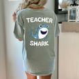 Teacher Shark Teaching Back To School Kindergarten Women's Comfort Colors T-Shirt Back Print Bay