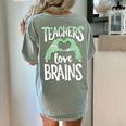 Teachers Love Brains Halloween Costume Trick Treat Zombie Women's Comfort Colors T-Shirt Back Print Bay