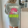 Teachers Love Brains Skeleton Halloween Teacher Funny Women's Comfort Colors T-Shirt Back Print Bay
