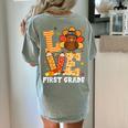 Thanksgiving Love First Grade Teacher Turkey Autumn Fall For Men Women Girls Kids Women's Comfort Colors T-Shirt Back Print Bay