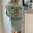 This Is My Tired Teacher Costume Skull Halloween Messy Bun Women's Comfort Colors T-Shirt Back Print Bay
