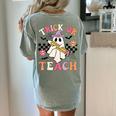 Trick Or Teach Groovy Teacher Halloween Retro Floral Ghost Women's Comfort Colors T-Shirt Back Print Bay