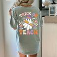 Trick Or Teach Groovy Teacher Halloween Retro Ghost Women's Comfort Colors T-Shirt Back Print Bay Trick Or Teach Groovy Teacher Halloween Retro Ghost Women's Comfort Colors T-Shirt Back Print Bay