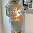 Trick Or Teach Halloween Shirt For Teacher Kids Floral Ghost Women's Comfort Colors T-Shirt Back Print Bay