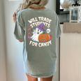 Will Trade Students For Candy Halloween Teacher Women's Comfort Colors T-Shirt Back Print Bay Will Trade Students For Candy Halloween Teacher Women's Comfort Colors T-Shirt Back Print Bay