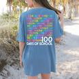 100th Day Of School Teacher Kids 100 Days Math Numbers Women's Comfort Colors T-Shirt Back Print Blue Jean