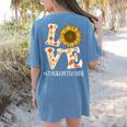 4th Grade Teacher Love Autumn Fall Sunflower Appreciation Women's Comfort Colors T-Shirt Back Print Blue Jean