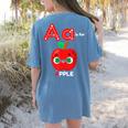 A Is For Apple Pre-K Kindergarten Teacher Student Women's Comfort Colors T-Shirt Back Print Blue Jean