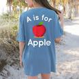 A Is For Apple Toddler Kindergarten Preschool Teacher Women's Comfort Colors T-Shirt Back Print Blue Jean