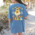 You Can't Scare Me I Teach Pre-K Halloween Teacher Ghost Women's Comfort Colors T-Shirt Back Print Blue Jean