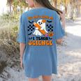 You Can't Scare Me I Teach Science Retro Teacher Halloween Women's Comfort Colors T-Shirt Back Print Blue Jean