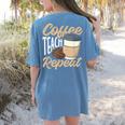 Coffee Teach Repeat Teacher Women's Comfort Colors T-Shirt Back Print Blue Jean