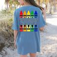 Colorful Crayon Kindergarten Team Tee For Teachers Students Men Women Kids Women's Comfort Colors T-Shirt Back Print Blue Jean