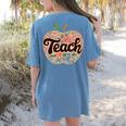 Cute Teacher With Apple Retro Teacher Kids Back To School Women's Comfort Colors T-Shirt Back Print Blue Jean Cute Teacher With Apple Retro Teacher Kids Back To School Women's Comfort Colors T-Shirt Back Print Blue Jean