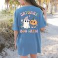 Daycare Boo Crew Groovy Halloween Floral Ghost Kid Teacher Women's Comfort Colors T-Shirt Back Print Blue Jean Daycare Boo Crew Groovy Halloween Floral Ghost Kid Teacher Women's Comfort Colors T-Shirt Back Print Blue Jean