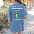 Dinosaur Thesaurus Grammar Joke Teacher Women's Comfort Colors T-Shirt Back Print Blue Jean