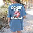 Donut Stop Reading Kawaii Teacher Preschool Kindergarten Women's Comfort Colors T-Shirt Back Print Blue Jean