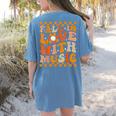 Fall In Love With Music Groovy Thanksgiving Music Teacher Men Women Girls Kids Women's Comfort Colors T-Shirt Back Print Blue Jean